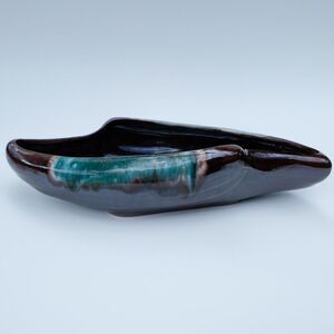 Vintage Green Drip Glaze Pottery Planter Oblong Japan